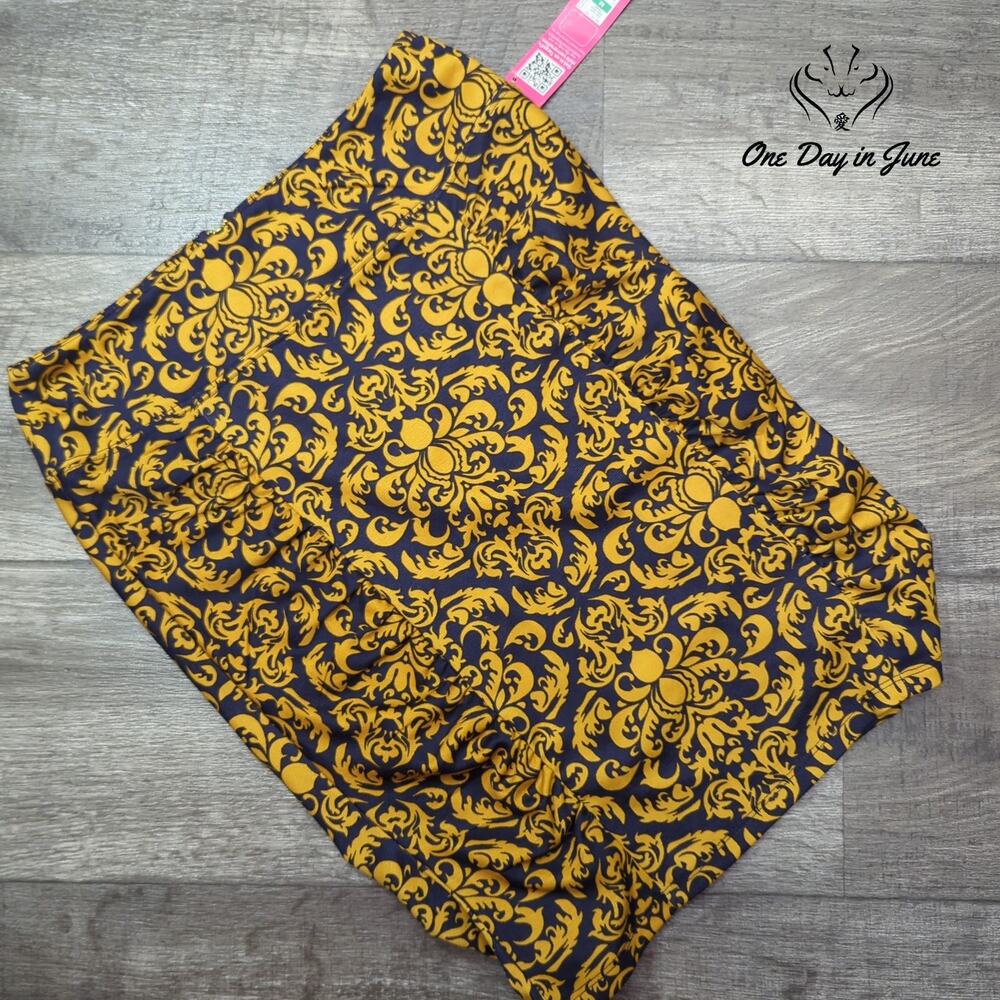 Xhilaration Navy Gold Baroque Floral Ruched Pencil Skirt NWT Size M